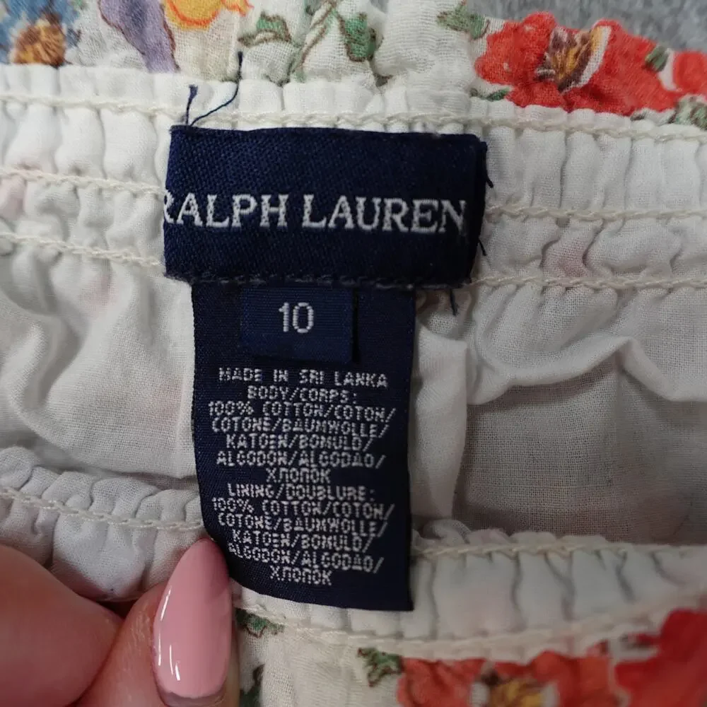 Ralph Lauren Dress Girls 10 Floral‎ Ruffle Mini Flutter Sleeve